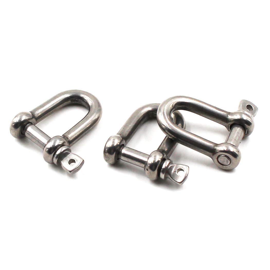 3/8" M10 304 Stainless Steel D Ring Shackle Lock for Heavy Duty Construction,Vehicle Recovery, Hauling (3PCS)