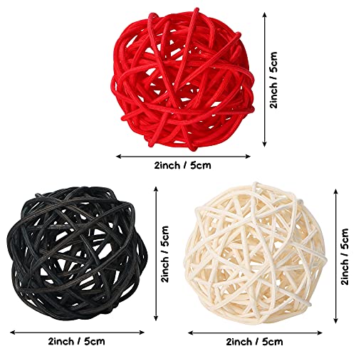 DomeStar Rattan Ball, 24PCS Orbs Vase Fillers (Red)