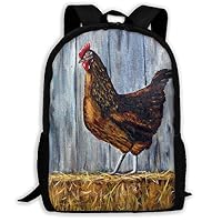KIENGG Farm Painting Chicken Unisex Adult Unique Backpack,School Leisure Sports Book Bags,Durable Oxford Outdoor College Laptop Computer Shoulder Bags,Lightweight Travel Daypacks