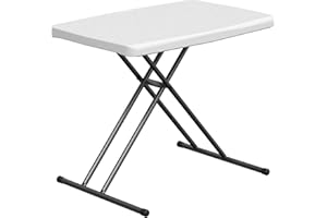 MAKE CHANGES Folding Table 30 Inch - Small Desk Adjustable Height TV Tray for Laptop, Couch, Camping - Heavy Duty Utility Foldable Table for Small Spaces, No Assembly Required, White Granite