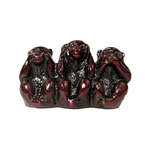 Image of Handcrafted Red Resin Three Wise Monkeys Statues Collectible Home Decor Sculpture -Mizaru Who Sees No Evil - Kikazaru Who Hears No Evil - Iwazaru Who Speaks No Evil.