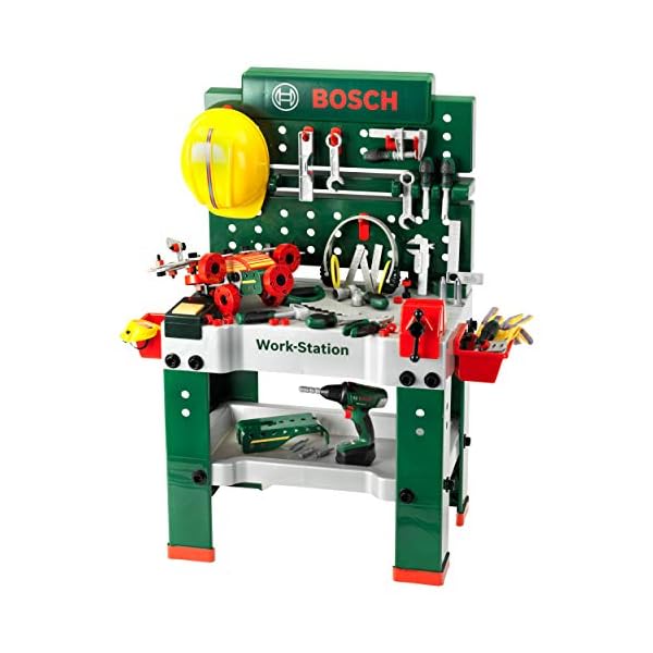 Theo Klein 8485 Bosch Werkbank Nr. 1 | 150-teilig | Inkl. Werkzeuge Und Zubehör | Akkuschrauber Mit Licht & Sound | Spielzeug Für Kinder Ab 3 Jahren, 62 X 42 X 100