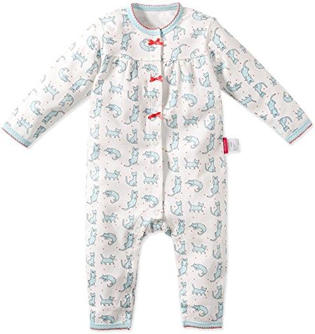 Baby Nest ベビー用 ロンパース カバーオール 前開き 女の子 長袖 ネコ柄 コットン100 Otcon