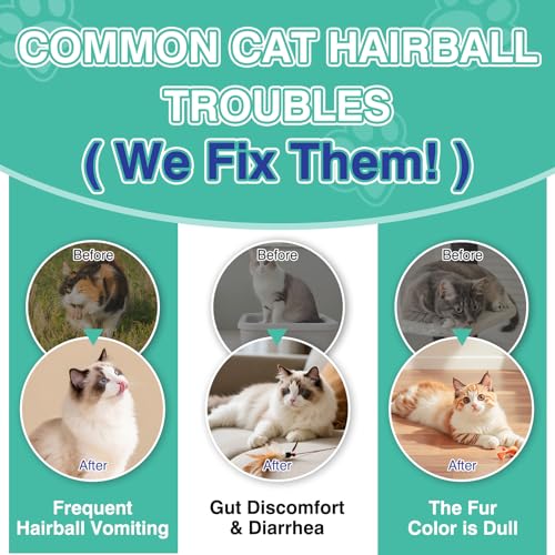 Cat Hairball Remedy Treats, 150 Soft Chews Cat Hair Ball Treatment Furball Control Relief Helps Eliminate and Prevent Hairballs for Indoor Cats Supports Skin and Coat Digestion Chicken Flavor