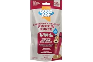 Good Boy Carnivore’s Delight Protein Purees Dog Food Mixers for All Adult Dogs, 10 Count, Easy Single-Serve Triple Flavor Topper Treats with Duck, Beef and Rabbit