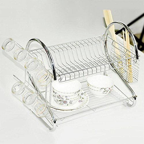 Vansop 2 Tiers Kitchen Dish Cup Drying Rack Drainer Dryer Tray Cutlery Holder Organizer(US STOCK)