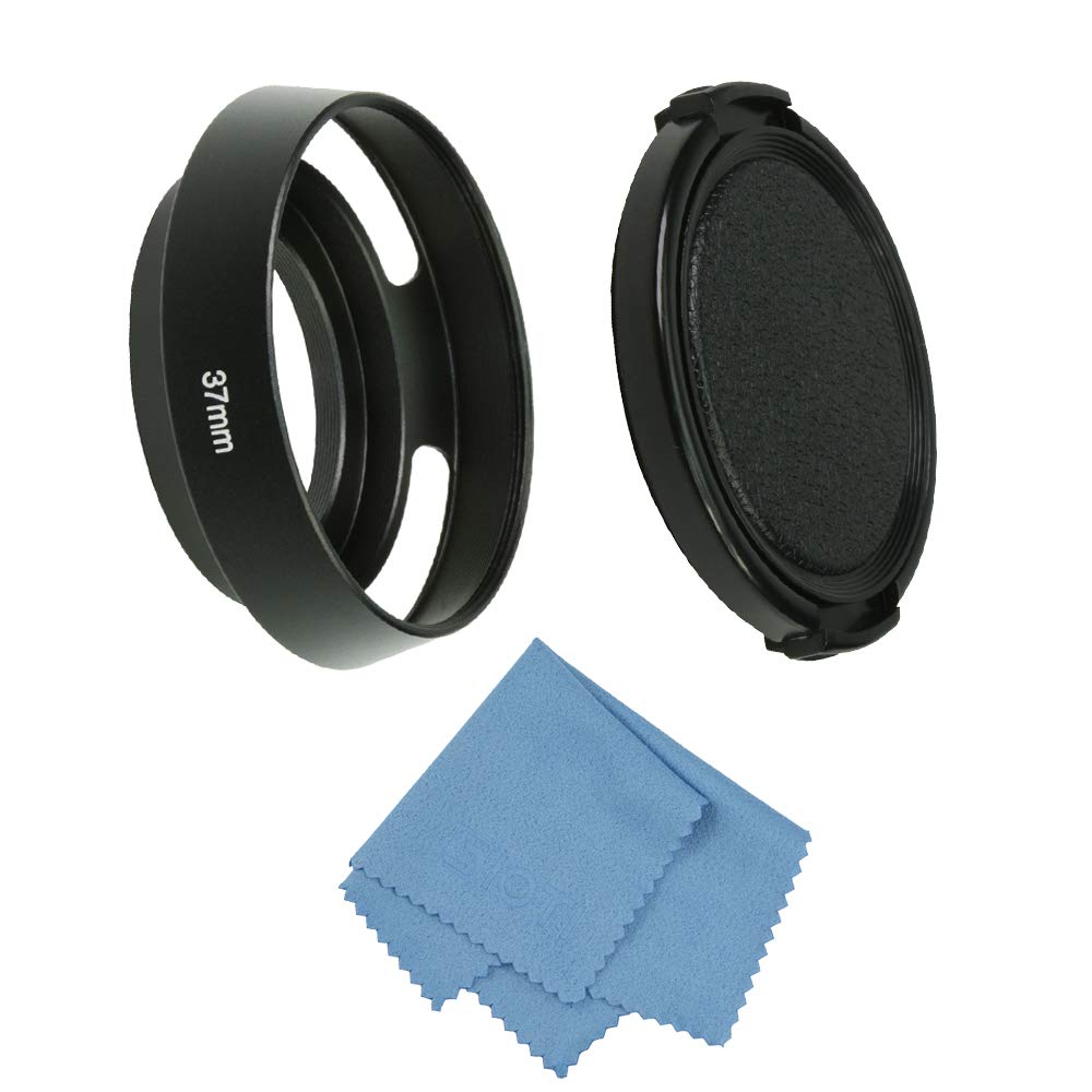 SIOTI Camera Standard Hollow Vented Metal Lens Hood with Cleaning Cloth and Lens Cap Compatible with Leica/Fuji/Nikon/Canon/Samsung Standard Thread Lens