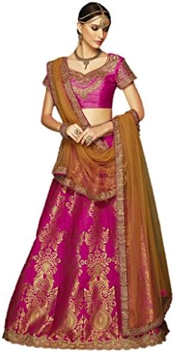 Ethnicwear Traditional Cultural Bridalwear Weddingwear Bridal Banarsi Silk Drop Net Zari Diamond Work Magenta Lehanga Choli
