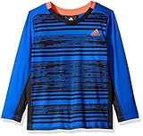 adidas Little Boys' Performance Logo Long Sleeve Tee Shirt, Blue Stripes, 6