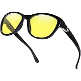 TJUTR Women’s Night Vision Driving Glasses, Polarized Yellow Tint Anti Glare Eyewear for Nighttime Driving TN2572
