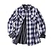 ZENTHACE Women's Thermal Fleece Lined Plaid Button Down Flannel Shirt Jacket Blue/White M