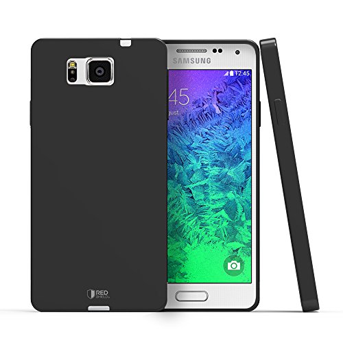 Galaxy Alpha Case, REDShield [Midnight Black] -Matte Finish/Glossy Side AccentNEW [Extra Slim] Crystal Silicone TPU Skin Cover withBONUS HD Screen Protector for Samsung Galaxy Alpha (2014)