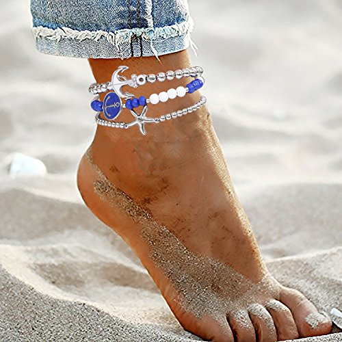MOLOCH Anklets For Women Starfish Anchor Ankle Bead Chains Bracelets Adjustable Beach Anklet Foot Jewelry Set For Grils - Thumbnail 5