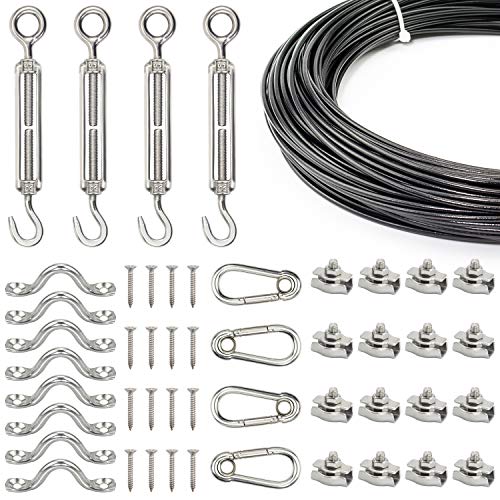DYWISHKEY Globe String Light Suspension Kit, Outdoor Light Guide Wire, Include 164 Ft Vinyl Coated Stainless Steel Wire Rope Cable, Turnbuckle and Hooks