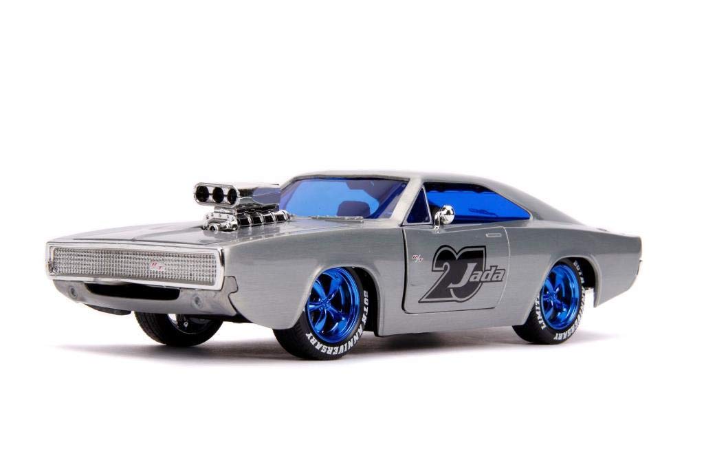 Dickie Toys 253745017 1970 Dodge Charger, Wave 5, Die-Cast Vehicle with Freewheel, Jada Toys 20th Anniversary Silver Metallic Brushed