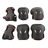 Allnice Alien 6 in 1 Thicken Skateboard Cycling Roller Skating Outdoor Sport Blading Elbow Knee Wrist Protective Gear Pads Safety Gear Pad Guard for Adult & Child Kid Use - Red+Black Color (L Size)