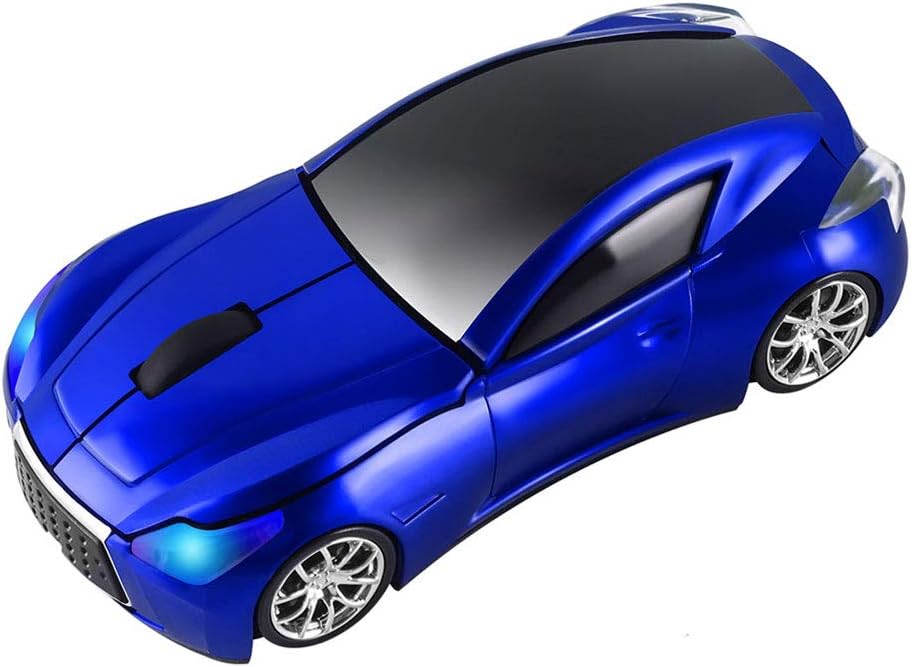 3C Kingdom Cool Sports Car Shaped Wireless Mouse 1600DPI 3 Button Portable Optical Office Cordless Mice with USB Receiver for PC Computer Laptop Gift (Blue)
