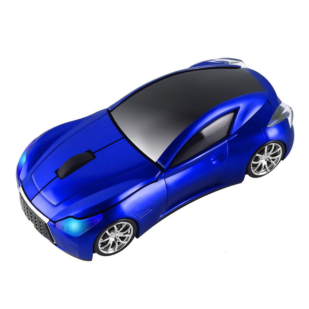 3C Kingdom Cool Sports Car Shaped Wireless Mouse 1600DPI 3 Button Portable Optical Office Cordless Mice with USB Receiver for PC Computer Laptop Gift (Blue)