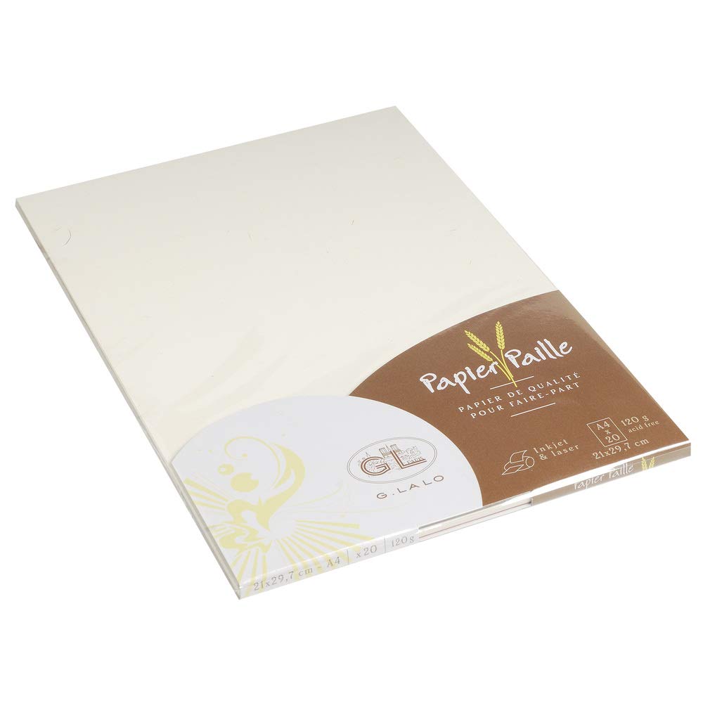 Lalo 47416L - Paille Pack of 20 sheets. Size: A4 21x29.7 cm 120g, straw paper, Cream, Lined, Correspondence, Paper Made in France. Natural Colour Acid free