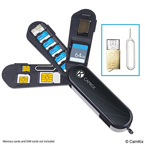 Memory Card and SIM Card Storage Case with Micro SD Reader (USB) and Eject Pin - Swiss Army Knife Type Design - Fits 1x SD, 6x Micro SD, 1x Mini SIM, 1x Micro SIM and 1x Nano SIM