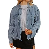 Justalwart Women's Military Safari Cropped Denim Jackets Button Down Lightweight Oversized Utility Coat with Bellows Pocket