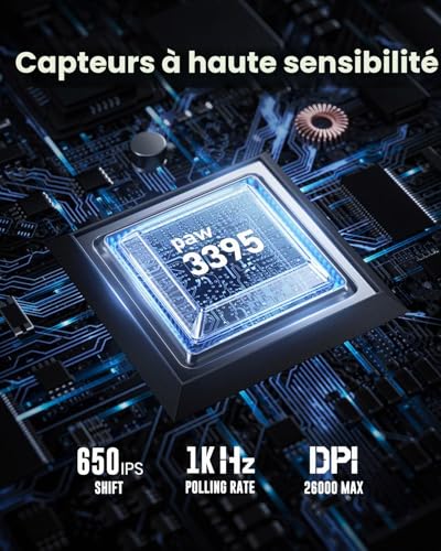 GravaStar Mercury M2 Souris de Jeu – Souris de Jeu MMO pour Ordinateur avec capteur Optique 26 000 DPI – Design léger évidé – 5 Boutons programmables – 5 Modes RVB Dynamic Lightsync (Transparent)