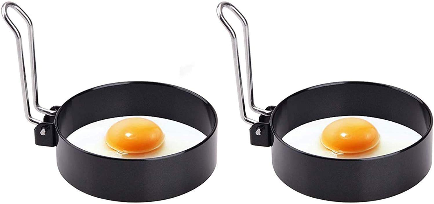 Egg Ring, Non Stick Egg Rings,Poached Egg Rings,Egg Frying Rings,Stainless Steel Non Stick Egg Rings for Make Round Fry Eggs or Pancakes (M (10.2cm2.1cm) 2 Pack)