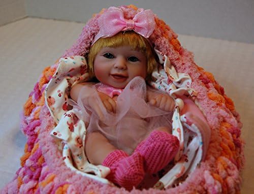 Reborn Girl Doll, with Crochet Cradle Purse in Pink Tutu, Comes with Clothes and Accessories. Makes a Great Easter Basket