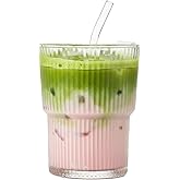 Uwalawu 13oz Cute Matcha Cup with Straw, Glass Matcha Cup with Straw for Coffee, Smoothie & Tea – Iced Matcha Latte Cup Travel Mug, Eco Friendly Dishwasher Safe Glass Cups for Matcha