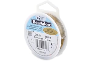 Beadalon 49 Strand Stainless Steel Bead Stringing Wire, .018 in / 0.46 mm, Satin Gold, 100 ft / 31 m