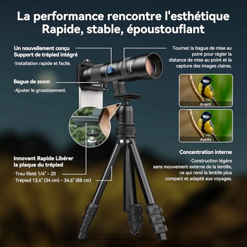 Evil Eye Zoom Telephoto Lens 20-60X High Magnification/High Quality with Tripod Perfect for School Shows/Sports Days/Observation/Concerts
