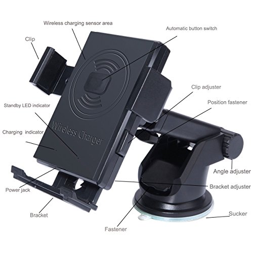 KINTECH Cell Phone Holder With Wireless Charging Pad Suction Mount On