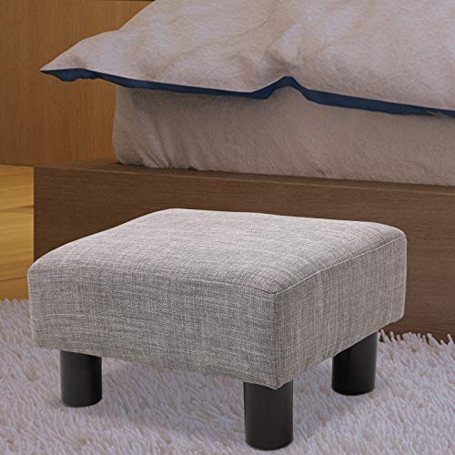 16” Cube Modern Linen Fabric Pouf Footrest Ottoman Grey