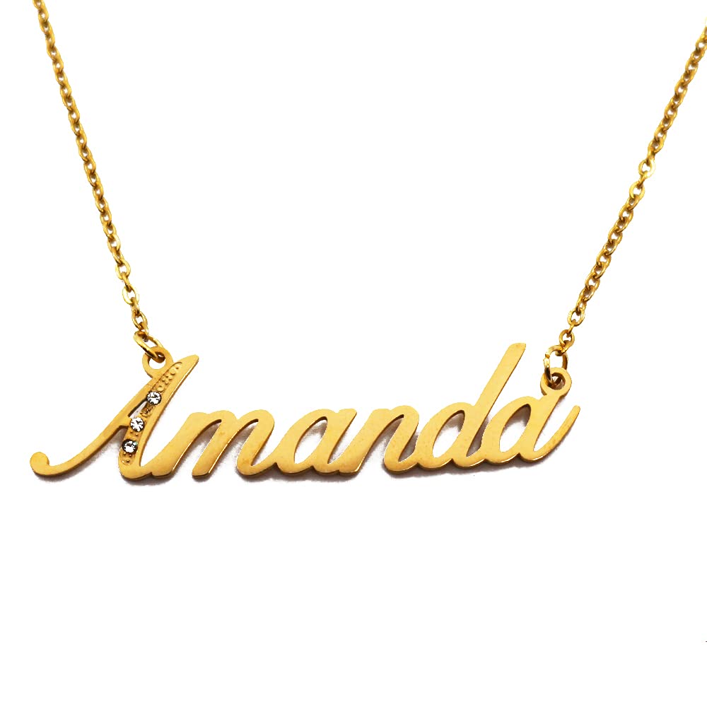 Kigu Name Necklace Amanda - Gold Tone - Custom Name Necklace - Personalised Jewellery for Ladies- Customised Jewellery for Girls- Custom Pendant Amanda