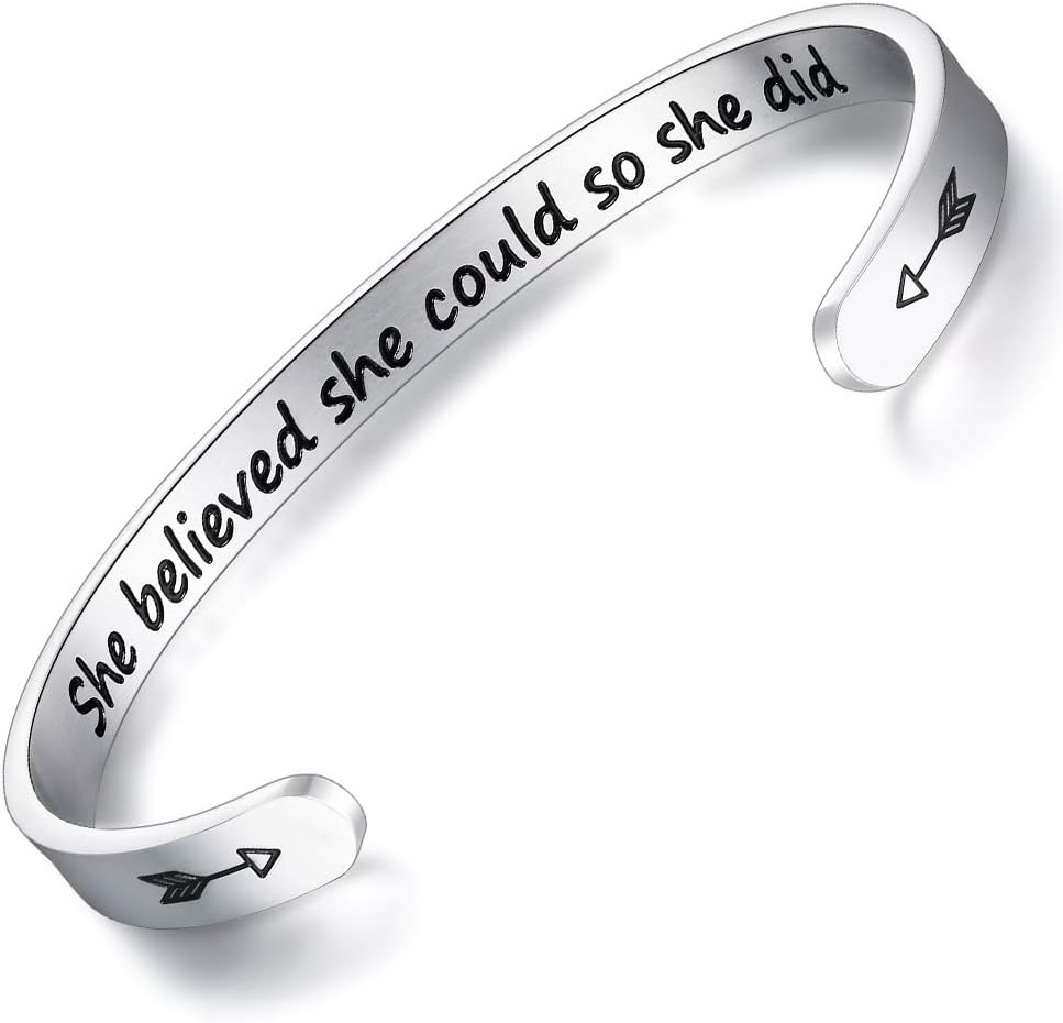 AZORA Graduation Gift Jewelry She Believed She Could So She Did Inspirational Bracelet Engraved Graduate Bangle for Teen Girls Ladies Women