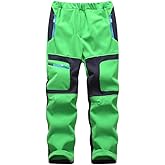 linlon Kids Boy's Snow Waterproof Pants Youth Fleece Lind Hiking Softshell Warm Insulated Trousers