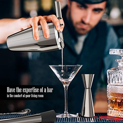 The Complete Bartender Kit | 11 Piece Cocktail Shaker Set with Stand | Great To Make Martini, Margarita, Mojito or Any Other Alcohol or Liquor Drink | Impressive Set For Special Gift! (Gunmetal)