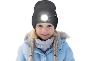 ATNKE Kids LED Lighted Beanie Hat,USB Rechargeable 4 LED Running Headlamp Bright Cap with Light Gifts for Boys and Girls