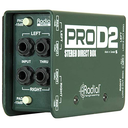 Radial ProD2 Passive 2 Channel Instrument Direct Box Passive Stereo DI with Isolation Transformer, 15dB Pad and Lift Switch with Senor Microphone Cable and Instrument Cable - Thumbnail 2