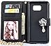 Note 5 Case, Welity Black Color Camellia Bling Rhinestone Soft Leather Grid Crystal Wristlet Chain Pu Leather Wallet Protector Phone Case Compatible with for Samsung Galaxy Note 5