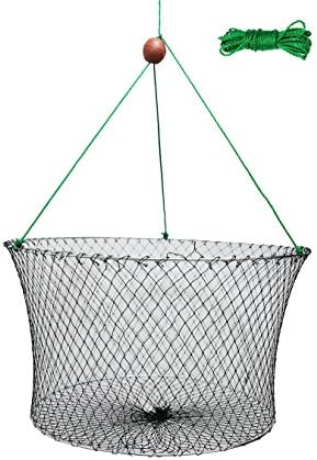 Ouzong Double Ring Wire Crab Hoop Pier Net Fishing Lobster Shrimp Trap 23.6”X19.7” with 26’ Rope 11” Depth