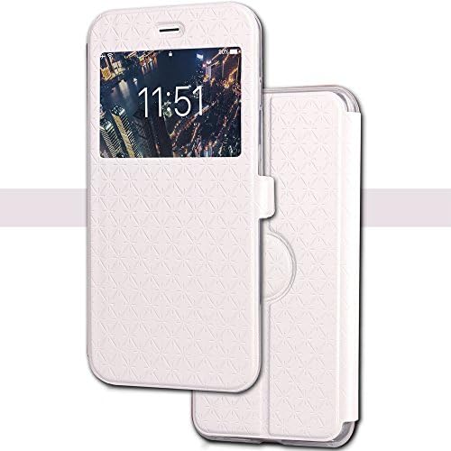 Wallet Leather Case for iPhone X, Smart Window Ultrathin case with Card Slot/Strap, 360 Full Body Drop Protective Magnetic Kickstand Flip Folio Cover for iPhone X Edition/iPhone 10 (5.8)-White