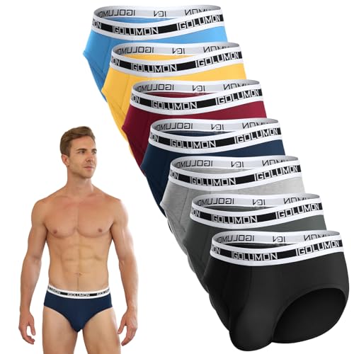 IGOLUMON Trusas para Hombre 7 Piezas Briefs Hombre Transpirable Bambú Rayón Ropa Interior Hombre Tagless Elástica con Pouch