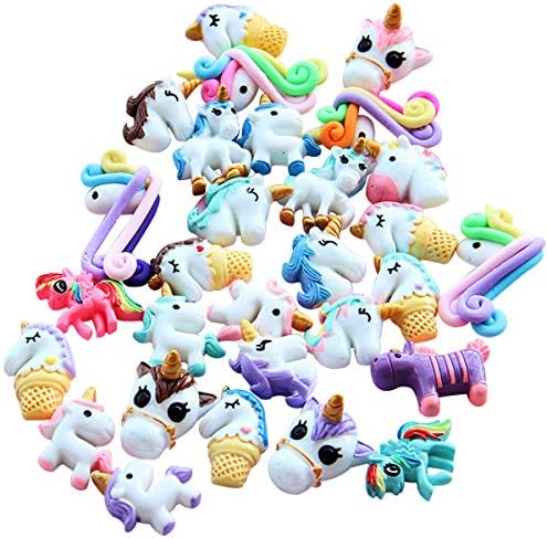 PartyYeah 30-Pack Unicorn Slime Charms Resin Flatback, Mixed Color and Styles Multicolored Unicorn Slime Beads for Ornament Scrapbook DIY Crafts