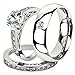Marimor Jewelry His and Her 3 Piece Stainless Steel 1.39 Carat Cubic Zirconia Bridal Set and Men's Wedding Band
