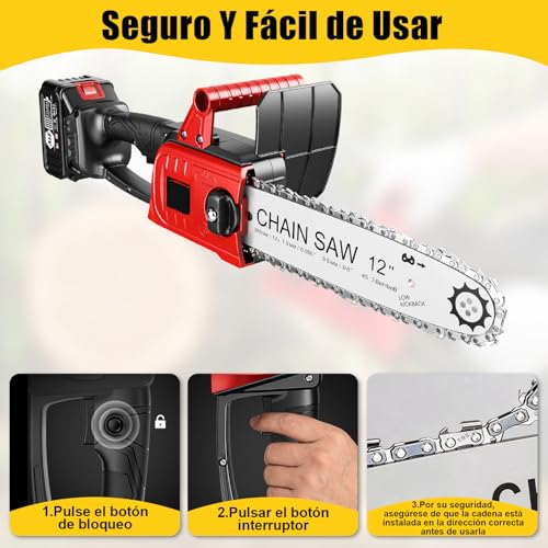 Mini Motosierra Inalámbrica de Mano de 12 Pulgadas,Motosierra Inalmbrica Portátil y Funcional,Motosierra Eléctrica de Con 2 Baterías 21v,para Poda de árboles,Jardinería