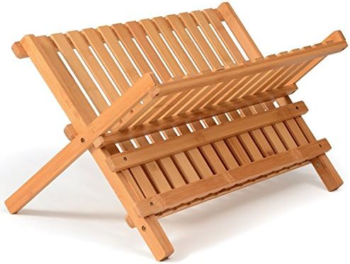 Hoiss Dish Drying Rack Bamboo Dish Rack Collapsible Dish Drainer, Foldable dish drying rack Wooden Plate Rack Made of 100% Natural Bamboo (Dish Rack)