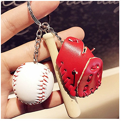 ISKYBOB 4 Pack Mini Baseball Bat Glove Shaped Keychain Creative Keyring Pendant Gift - Thumbnail 3