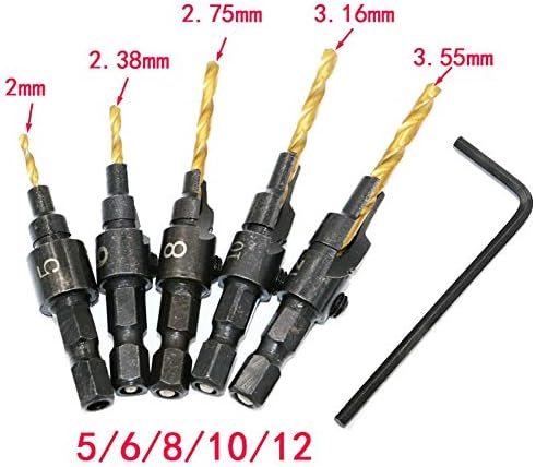 CALAP-STORE - 5Pcs HSS Woodworking Countersink Drill Bit Set 1/4 Hex Shank Tapered Counterbore Sink Bits joint drilling machine