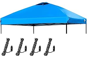 MQoutdoor 10 x 10 Pop up Canopy Replacement Top, Polyester Tent Cover with 2 Air Vent, 4 Ropes, Sky Blue, 10x10 2W